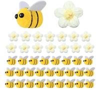 JOOTUEPO Lot de 40 abeilles en feutre pour travaux manuels et fleurs crochetées - Décorations en laine tricotée pour loisirs créatifs, décoration de fête