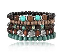JOOTUEPO Lot de 5 bracelets de perles en bois Style ethnique bohème, Bracelet Perles Bois pour Femme avec Arbre De Vie, Cadeau pour Maman Sœur Amie