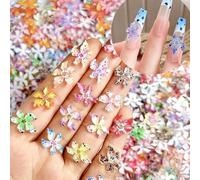 JOOTUEPO Lot de 50 breloques pour ongles en forme de fleur hawaïenne 3D, hibiscus, accessoires colorés pour nail art, petites fleurs, styles assortis, parfaits pour femmes et filles