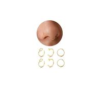 JOOTUEPO Lot de 6 piercings de nez, faux anneaux de nez, de lèvre, 20 g, dorés, fins, anneau segmenté à clicker en acier chirurgical, pour nez, septum, oreille, hélix ou tragus (8-10 mm)