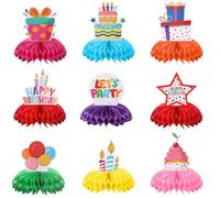 JOOTUEPO Lot de 9 Décoration de table en nid d'abeille,Colorées Happy Birthday Centre de Table en Nid d’abeille, Décoration de Fête d'anniversaire pour d'enfant Garçons et Filles