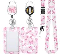 JOOTUEPO Porte Badge Coulissant Motif Nœud Papillon Plastique, Lanière Détachable Porte Carte et Enrouleur Badge Rétractable Mousqueton, pour Carte Bancaire, Carte D'Identité