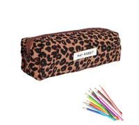 JOOTUEPO Trousse à Crayons pour Filles en Velours Côtelé, Trousse de Maquillage Marron Motif léopard, Troussede GrandeCapacité Sac à Stylo Zippé Fournitures Scolaires et de Bureau pour Filles