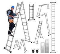 Joparri 4 x 4 Échelle Multifonction Pliante 470 cm 7 en 1 Échelle Polyvalente en Aluminium avec 2 Plaques d'Échafaudage, Jusqu'à 150 kg, SNOF-8972-M1C