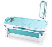Joparri Baignoire pliable pour adulte - XXL - Baignoire mobile pliable avec coussins et rouleaux de massage - Idéale pour les petites salles de bains, douche et balcon - 149 x 60 x 50 cm - Bleu