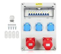 Joparri distributeur de courant de chantier, distribution de courant disjoncteur mural 5 pôles, prise 3xSchuko et prise CEE 16/32A, pour intérieur extérieur