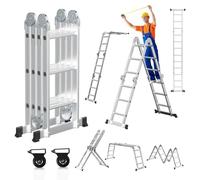 Joparri Échelle multifonction 4 x 3 360 cm 7 en 1 en aluminium avec 2 plateformes et 2 roues de transport jusqu'à 150 kg Échelle multifonction Échelle pliante Échelle multifonction