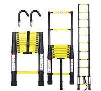 Joparri Échelle télescopique en Aluminium avec Crochets Amovible 3,2 m échelle Extensible antidérapante, Multi-Fonction Ladder Charge 330lbs / 150 kg, Noir et Jaune