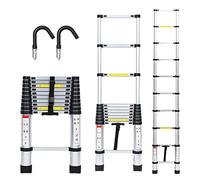 Joparri Échelle télescopique en Aluminium avec Crochets Amovible 3,2 m échelle Extensible antidérapante, Multi-Fonction Ladder Charge 330lbs / 150 kg, Argent