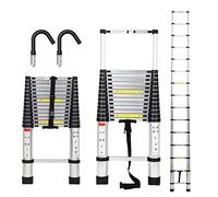 Joparri Échelle télescopique en Aluminium avec Crochets Amovible 4,4 m échelle Extensible antidérapante, Multi-Fonction Ladder Charge 330lbs / 150 kg, Argent