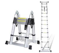 Joparri Échelle télescopique Pliable en Aluminium - 3,8 m - Échelle Extensible - Antidérapante - Échelle Multifonction en Aluminium - Charge maximale : 150 kg