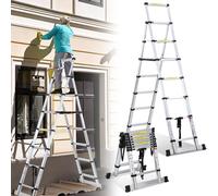 Joparri Échelle télescopique pliante en aluminium - 2,0 m + 2,3 m - Cadre A 6 + 7 marches - Échelle extensible pour réparations de toit - Taille pliée : 69 cm - Capacité de charge : 150 kg