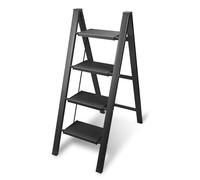 Joparri Escabeau en aluminium - 4 marches - Pliable - Antidérapant - Petit et compact - Charge maximale : 150 kg - Pour la maison, le bureau, l'étagère de rangement portable (noir)