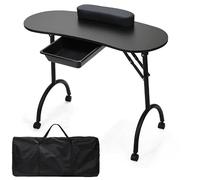 Joparri Niche à ongles pliante portable avec tiroirs et roulettes pivotantes, station de manucure mobile professionnelle, table de salon de manucure avec sac de rangement et repose-poignet, noir