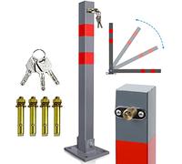 Jopassy 1 poteau de stationnement avec 3 clés, en acier pliable, barrière de parking avec bandes réfléchissantes, pied robuste