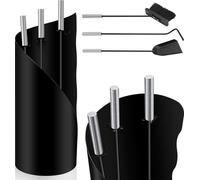 Jopassy 4pcs noir ensemble de cheminée en acier inoxydable, y compris le balai, pelle à cendres, tisonnier, support avec pare-vue