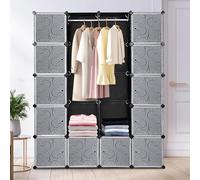 Jopassy Armoire Système de Rayonnage en Plastique Avec Portes, Modulaire pour Économiser de l'Espace, 20 Cubes, Noir, pour Ranger Vêtements, Chaussures, etc.