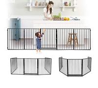 Jopassy Barrière de Sécurité Enfant, 304 cm Barrière de Protection cheminée, pour Bébé et Chien, 5 éléments Grille de Protection, en métal- Pré-assemblé Noir