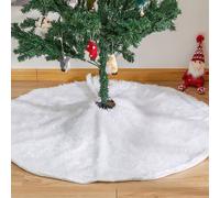 Jopassy Couverture d'arbre de Noël Couverture d'arbre de Noël Blanc Peluche Tapis d'arbre de Noël Rock Rond Feutre Couverture de sapin fourrure synthétique Blanc,90cm