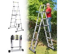 Jopassy Échelle télescopique pliable 1,7 m + 2 m - 5 + 6 marches - Cadre A - Multifonction - En aluminium - Pour réparations de toit