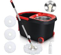 Jopassy Kit complet serpillière Turbo et seau Spin Serpillière Seau de nettoyage Avec 3 pièces de tapis en microfibres Manche interchangeable Kit complet de nettoyage des sols