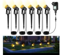 Jopassy LED Projecteur de jardin avec piquet de terre Set de 6, Eclairage de jardin avec fiche Etanche IP65 Blanc chaud