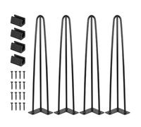Jopassy Lot 4 Pieds de Table, Noir Pieds de Table en Épingle à Cheveux, 45cm DIY Pieds de Meuble Acier Pieds Remplacement, 3 Barres de Fer avec vis et Protecteurs pour Table Basse/Table de Salle à