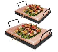 Jopassy Lot de 2 pierres de sel XXL pour barbecue - 20 x 30 x 3 cm - Avec plaque de fer - Réutilisables - Sel cristal original du promontoire - Plaque de sel pour barbecue