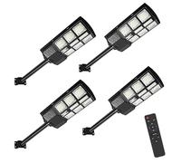 Jopassy Lot de 4 lampadaires solaires 300 W avec télécommande pour usage extérieur, étanche IP65, blanc froid 6 500 K, pour jardin, garage et cour