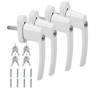 Jopassy Lot de 4 poignées de fenêtre verrouillables en aluminium avec serrure, sécurité enfant - Longueur du goupille : 35 mm - Blanc - Pour fenêtres et portes de balcon