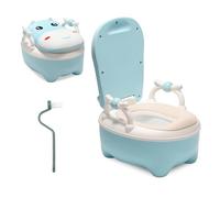 Jopassy Pot pour enfants avec motif vache, type de tiroir, toilettes pour enfants, avec poignées, brosse, coussin en polyuréthane souple, protection anti-éclaboussures - Bleu