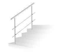 Jopassy Rampe d'escalier en acier inoxydable intérieur et extérieur, garde-corps pour escaliers, parapet, balcon (180 cm, 2 barres transversales)