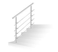 Jopassy Rampe d'escalier en acier inoxydable pour intérieur et extérieur, balustrade d'escalier, parapet, balcon (180 cm, 4 barres transversales)