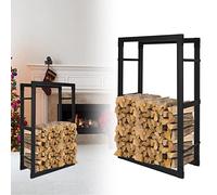 Jopassy Range buche interieur -80 x 25 x 150 cm - Étagère à bois de cheminée en métal Pour l'intérieur et l'extérieur - Range bois - Support pour bois de cheminée - Noir