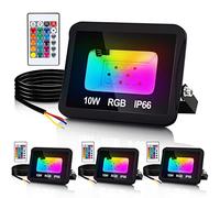 Jopassy RGB Spotlight 10W Projecteur avec télécommande LED Projecteur Projecteur IP66 Imperméable à l’eau, Fonction mémoire Projecteur pour intérieur, jardin, arrière-cour-4pcs