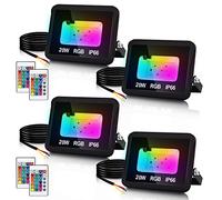 Jopassy RGB Spotlight 20W Projecteur avec télécommande LED Projecteur Projecteur IP66 Imperméable à l’eau, Fonction mémoire Projecteur pour intérieur, jardin, arrière-cour-4pcs