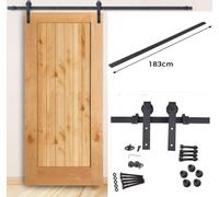 Jopassy Système de porte coulissante Ferrure de porte coulissante Kit 150kg Galet de guidage au sol Guidage de porte Kit de montage Rail de roulement Porte en verre/en bois Porte coulissante 183cm