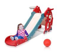 Jopassy Toboggan - Toboggan - Tour de jeu 4 en 1 avec toboggan - Cadre de basket-ball et machine d'apprentissage en anglais - Toboggan pour enfants à partir de 2 ans - Glissière amusante pour