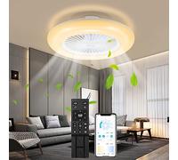 Jopassy Ventilateur de plafond avec éclairage 80W, Plafonnier LED pxs 55cm dimmable par ventilateur et télécommande, mode été/hiver (avant et arrière), 6 vitesses et température 3 couleurs