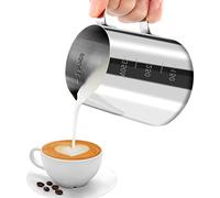 JOPHEK Pot à Lait 304 Acier Inoxydable, Pichet Lait Inox avec Marque de Mesure, Pichet à Lait Gravure Gradué à L'intérieur pour Faire Mousse le Lait, des Capuccinos, des Jus ou Autre (350ML)