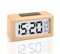 JOPHEK Reveil Numerique, Réveil Numérique en Bois LCD Horloge Digitale sans Tic-tac avec Affichage Date Température Réveil à Piles avec Fonction Snooze pour Maison Chambre (3 Piles AAA Non Incluses)