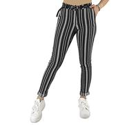 JOPHY & CO. Pantalon chino élastique pour femme, avec ceinture (référence 3008), Noir à rayures, L