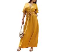 JOPHY & CO. Robe longue décontractée à col en V (code 7196), Moutarde, XL