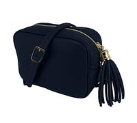 Jophy & Co Sac à bandoulière en cuir véritable avec franges et fermeture éclair pour femme code 5210, Bleu marine, Medium