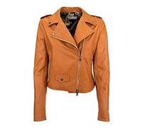 JOPHY & CO. Veste en cuir pour femme Biker Moto Vera cuir avec clou (code 188468), Moutarde, M