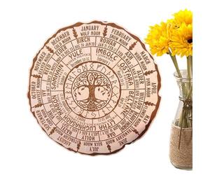 jopiuieo Roue païenne de l'année | Décoration ronde en bois de l'année - Calendrier de roue en bois - Panneau de roue de l'année pour décoration murale rétro