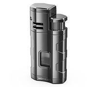 JOPOO Briquet Tempête à Triple Jet de Flamme Réglable Coupe-Vent Gaz Butane Rechargeable avec Poinçon (Vendu sans gaz)