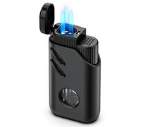JOPOO Briquet Tempete Gaz Rechargeable, 3 Jet Flammes (Gaz Non Inclus)