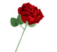 JOPOYOCO Fleurs crochetées - 1 pièce - Laine artificielle tricotée - Grande rose rouge - Pour fête des mères, fille, cadeau de mariage, bouquet d'anniversaire, Saint-Valentin, fête des femmes