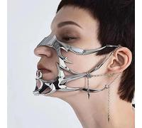 JOPOYOCO Masque facial métal gothique SteamPunk mécanique Alien fluide Accessoires de visage Boucles d'oreilles pour femme et homme bal de fin d'année, bijoux d'Halloween